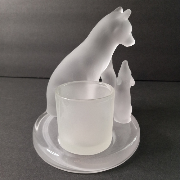PartyLite Frosted Glass Wolf Mom And Pups Candle Holder - Picture 5 of 10